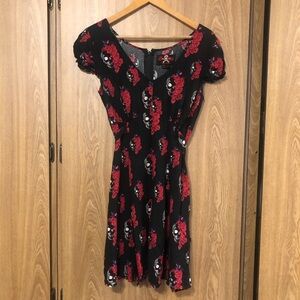 Royal Bones Black and Red Skull Floral Mini Dress
